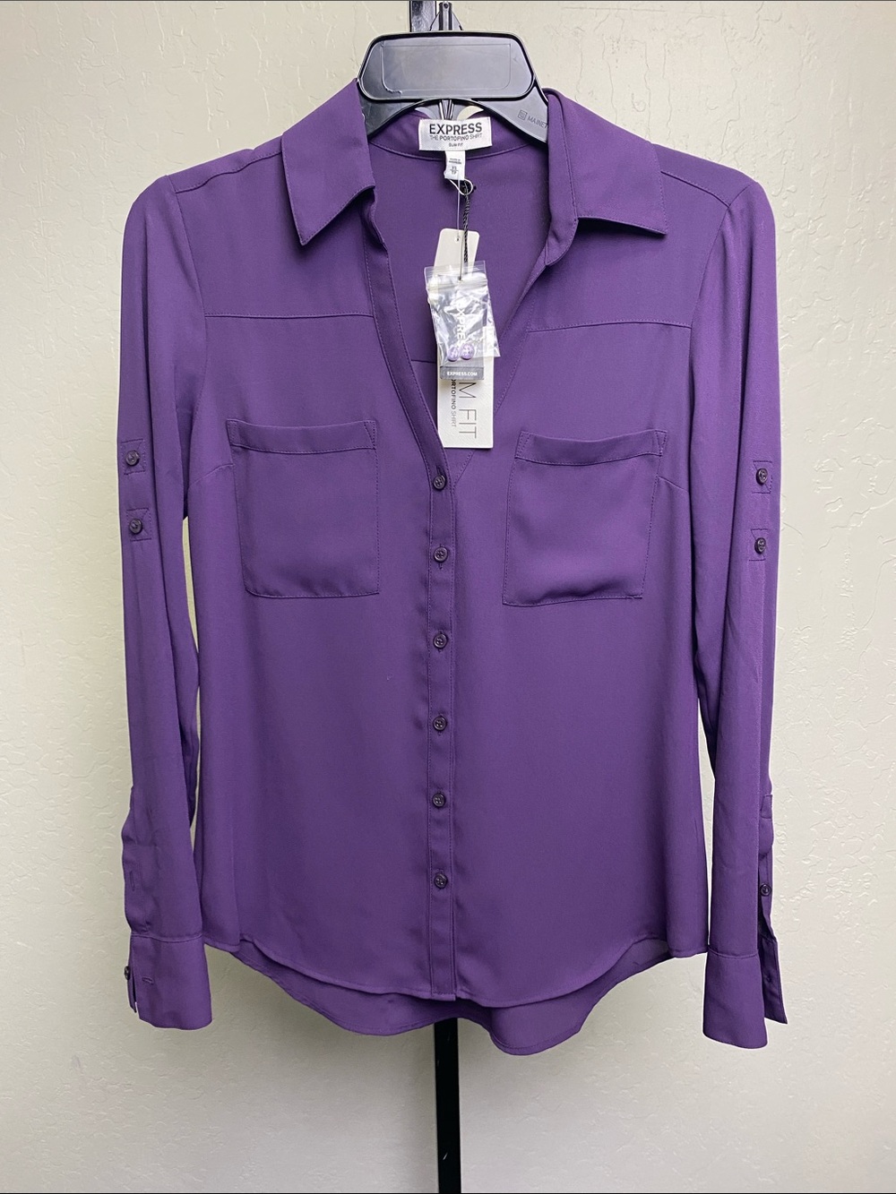 Express Purple Long-Sleeve Button Down Shirt
